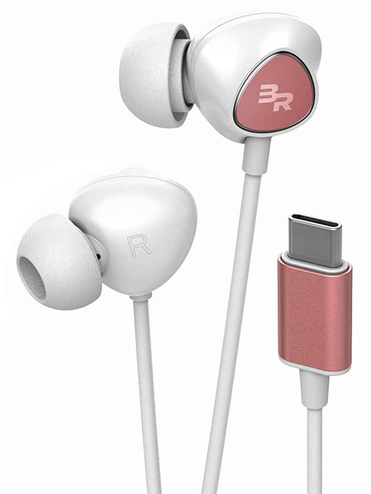 Bolle & Raven USB-C Headphones with Mic, in-Ear Wired Earphones with Inline Remote + Microphone for Type-C Phones Including Pixel 6/7/8 Pro, Galaxy