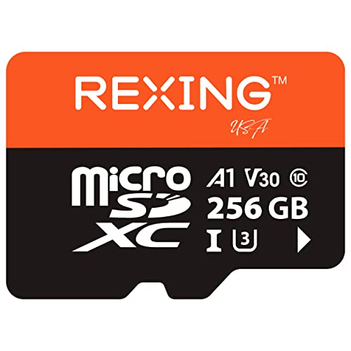 RexingUSA 256GB microSDXC UHS-3 4K Full HD Video High Speed Transfer Monitoring SD Card with Adapter for Dash Cams, Surveillance System, Security