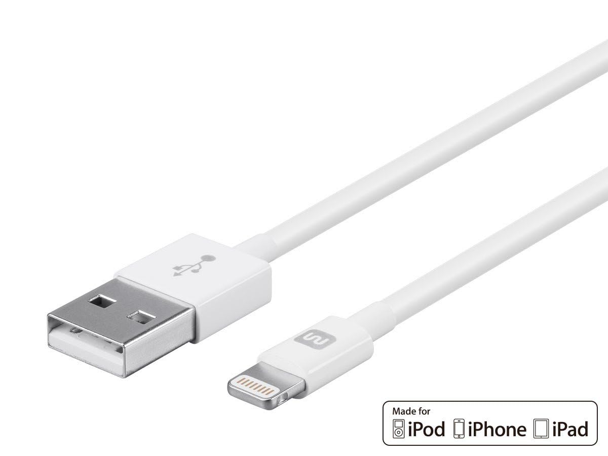 Monoprice Lightning to USB Type-A Charging Cable - Apple MFi Certified, 3 Feet, White - Essential Series