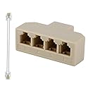 HIPATU Four Way Telephone Splitter4 Way Telephone Adapter RJ11 6P4C 1 Female to 4Females for Landline and Fax -1Pack