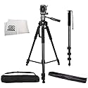 PRO 72-Inch 3-Way Panhead Tilt Motion Built in Bubble Leveling Tripod with Soft Carrying Case and Monopod for DSLR Cameras