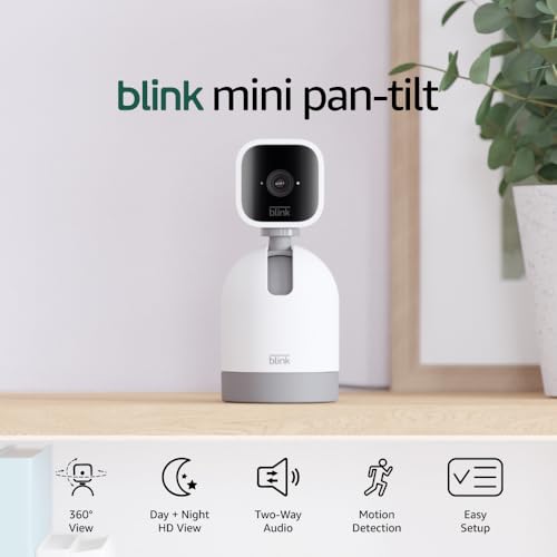 Blink Mini Pan-Tilt Camera (newest model), Rotating indoor plug-in smart security camera, two-way audio, HD video, motion detection, Works with Alexa