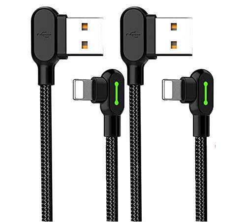 mcdodo USB 90 Degree Right Angle Elbow Design Game LEDCable Nylon Braided Sync ChargeDouble Size USB Data 6FT/1.8M Cable Compatible with iPhone…