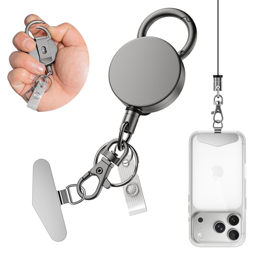 DINALLE Retractable Cell Phone Lanyard, Heavy Duty Metal Anti-Theft Phone Tether with Belt Clip Carabiner, Metal Universal Anchor, 28" Retractable