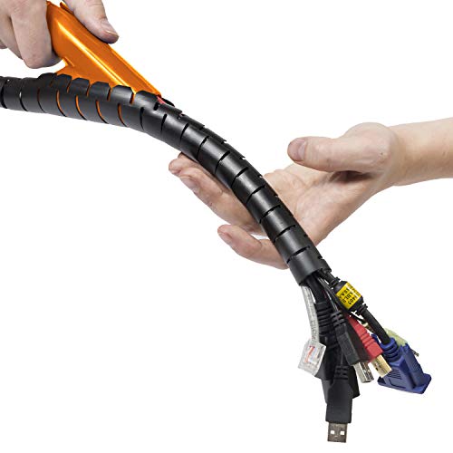 D-Line Cable Zipper Cord Tube Organizer with Zip Tool, Cable Management Sleeve, Cover for Long Wire Runs, 1 Inch Diameter (8.2 FT, Black)
