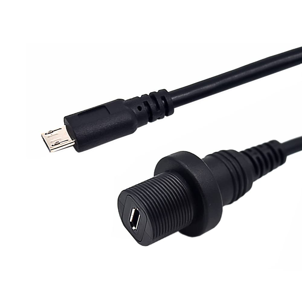 Kework Micro USB 5 Pin Flush Mount Cable, 0.3 Meter Micro USB Male to Female Dashboard Panel Mount Extension Cord for Car Truck Boat Motorcycle