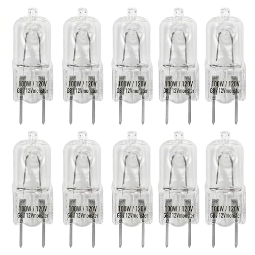 12Vmonster Specialty Lighting Value 10 Pack G8 100W 120V Dimmable Halogen Light Bulb Replacement Puck Lighting Under Counter Range Hood Appliance