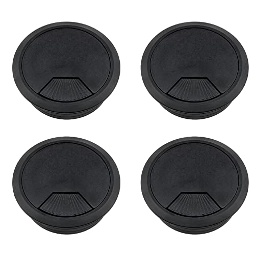 Lovelysp 2-3/8 inch Table Wire Cable Ring Hole Cover for Office PC Desk Cable Cord Organizer Plastic Cover (Open Hole 60mm Wire Box Black)-4PCS