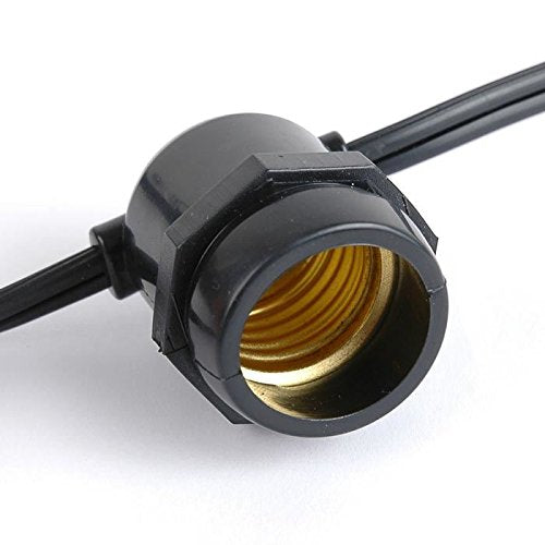 Novelty Lights 100 Feet, 50 in-Line E26 Sockets, S14 String Light Set with Clear Incandescent Bulbs, Heavy Duty Black Wire Patio Lights, Weather
