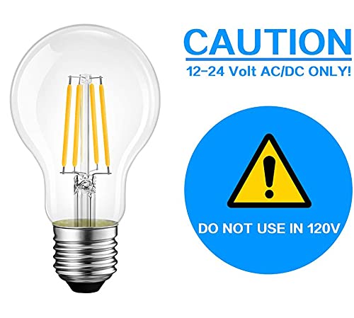 DC 24V Low Voltage LED Edison Bulb A19 6W 2700K Warm White 600LM E26 60Watt Equivalent LED Filament Bulb for RV Camper Marine Boat Solar Panel Project