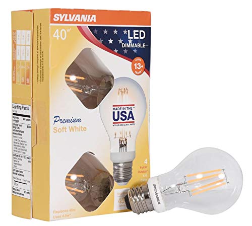 LEDVANCE 40247, Soft White 40 Watt Equivalent, A19 LED Light Bulbs, Dimmable, Color 2700K, Made in The USA with US and Global Parts, 4 Pack, 4 Count