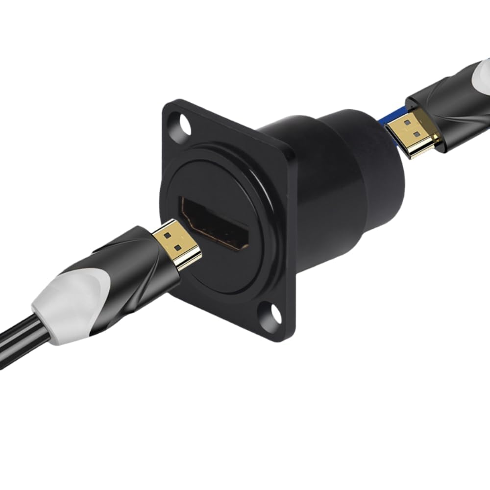 YiKaiEn HDMI 4K@60Hz D Panel Mount Connector with Waterproof Cover - Female-to-Female HDMI Coupler Adapter, 3D & 4K Supported, Extendable for Car