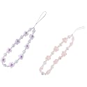 WLngtv 2 Pcs Beaded Phone Bracelet Strap, Crystal Butterfly Flower Pearl Phone Beaded Wrist Strap Bracelet Lanyard For Women Keychain Charm Fashion