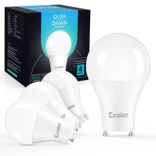 Ecoiot GU24 Dusk to Dawn Outdoor Light Bulbs,Light Sensor A19 LED Bulbs,Photocell Sensor, Automatic On/Off for Indoor/Outdoor Security
