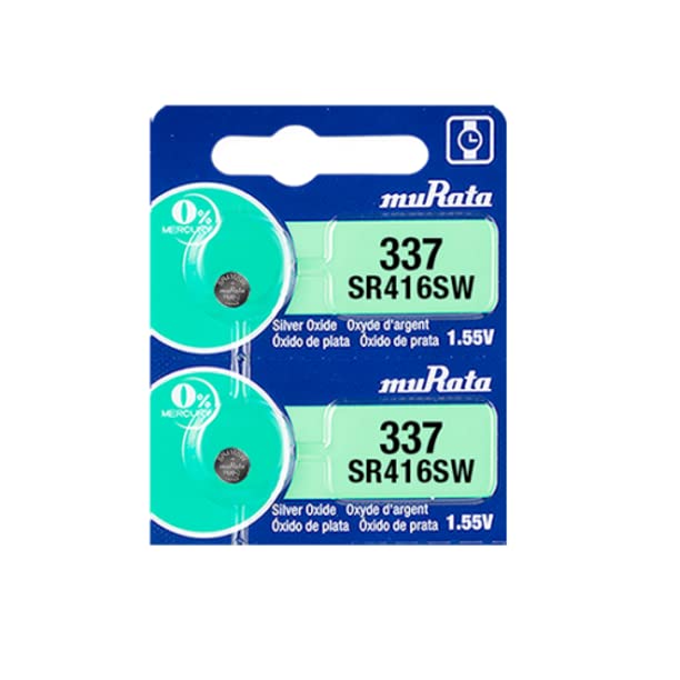 Murata 337 SR416SW Battery 1.55V Silver Oxide Watch Button Cell - Replaces Sony 337 (2 Batteries)