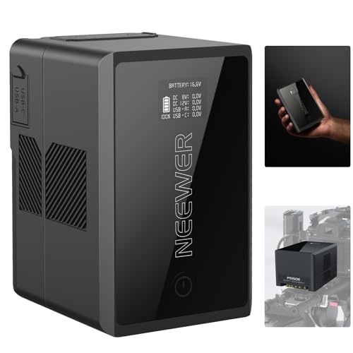 Neewer V Mount Battery PS150E Supports 100W PD USB C Fast Charging, 10350mAh 150Wh 14.54V, with D Tap/USB C/USB A/BP/Dual DC Ports/OLED Screen, V Lock