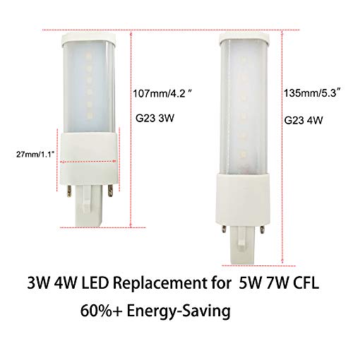 E-Simpo 2pcs G23 3W PLS-7W Replacement G23d 2P Daylight 6000K 110V AC Retrofit Horizontal Sideview Recessed Down LED Desk Read Table Plug PL Lamp