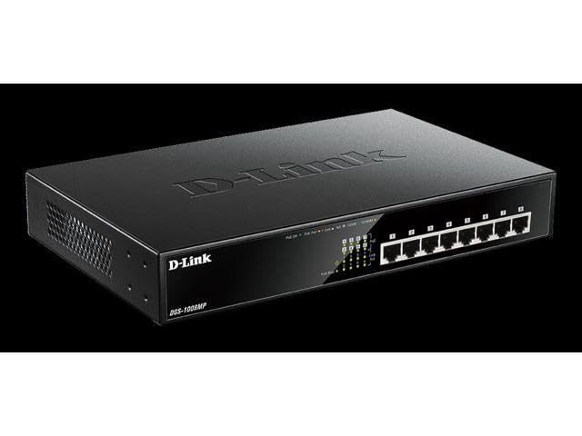 D-Link DGS-1008MP 8-Port Gigabit Unmanaged Metal Desktop Switch with 8 PoE+ Port - Up to 30 W per Port with 125 W PoE Budget
