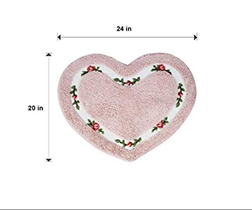 MOMIKA Pretty Floral Rose Heart Shape Bathroom Mat ，Super Soft Pink Shaggy Rug Floor Decoration Carpet，Great for Kitchen,Living Room,Toilet