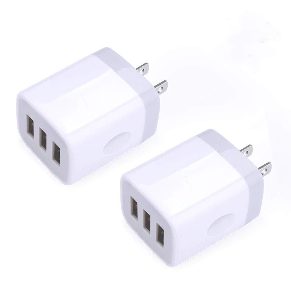 USB Wall Charger,Sicodo 3-Port Travel Smartphone Quick Charger 2 Pack 3.1Am Block USB Adapter Power Plug Charging Station Box Compatible with iPhone