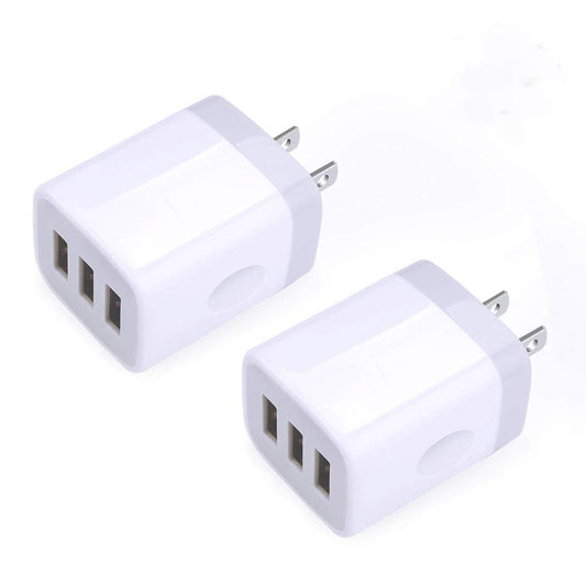 USB Wall Charger,Sicodo 3-Port Travel Smartphone Quick Charger 2 Pack 3.1Am Block USB Adapter Power Plug Charging Station Box Compatible with iPhone