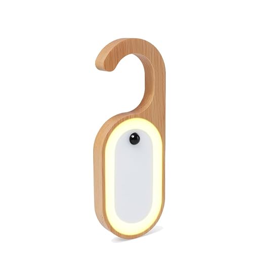 LANDGOO 1-Pack Retro Wooden Door Knob Night Light with Motion Sensor & Message Board, Rechargeable Wall Mount Lamp with Hook, Hotel Style LED Light