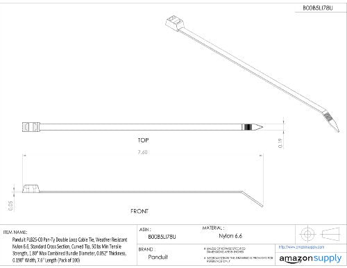 Panduit PLB2S-C0 Double Loop Cable Tie, Standard, Weather Resistant Nylon 6.6, 7.6-Inch Length, Black (100-Pack)