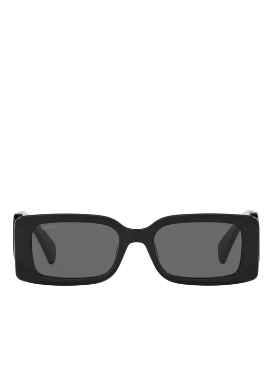 Gucci Women's Chaise Lounge Narrow Rectangular Sunglasses, Black-Black-Grey, One Size