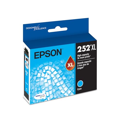 Epson 252 DURABrite Ultra Ink High Capacity Cyan Cartridge (T252XL220-S) - Works with Workforce WF-3620, WF-3640, WF-7110, WF-7610, WF-7620, WF-7710