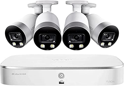 Lorex 4K Security Camera System, Fusion 8-Channel 2TB NVR System with 4 Wired Smart Deterrence 4K (8MP) IP POE Cameras, 150FT Night Vision (M. )