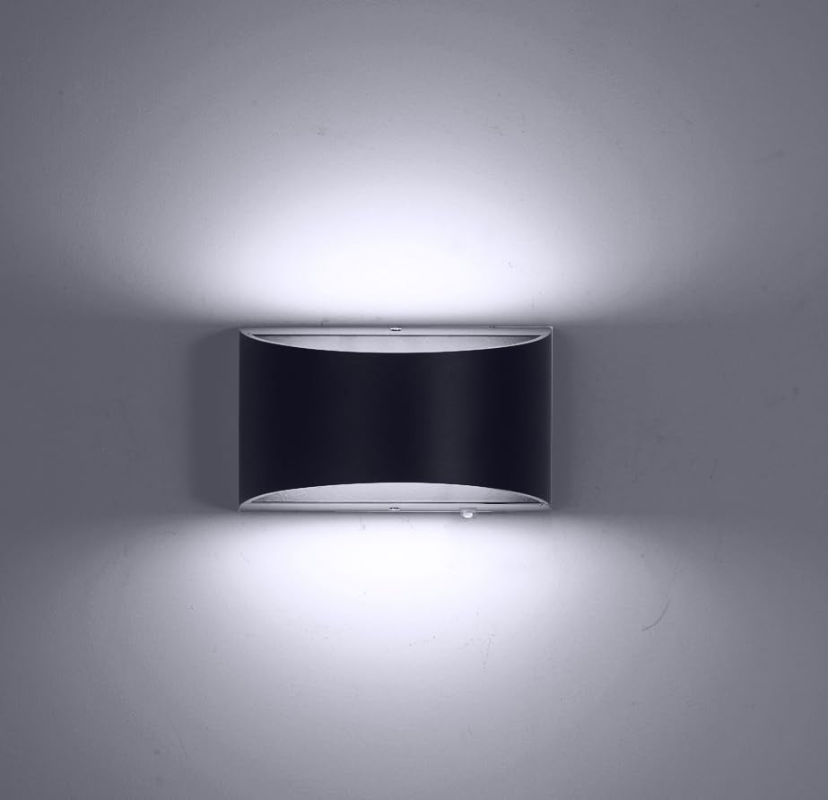 ZYI Dimmable Wall Sconce with Built-in Switch, 20W Hardwired COB Wall Lamp 6000K, Matte Black Aluminum Double-Sided Wall Light Fixture, Bedroom