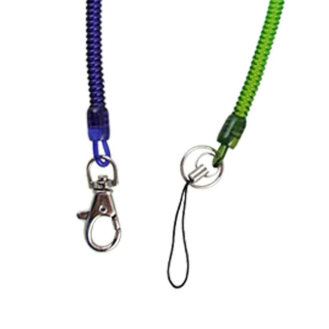 uxcell Spring Cord Design Rope Key Chain Strap Clip Blue Green