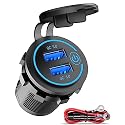 QC3.0 Dual USB 12V Outlet with Touch Switch: 12 Volt Marine Socket Golf Cart USB Port DC Car Charger Waterproof Power Adapter Cigarette Lighter Mount