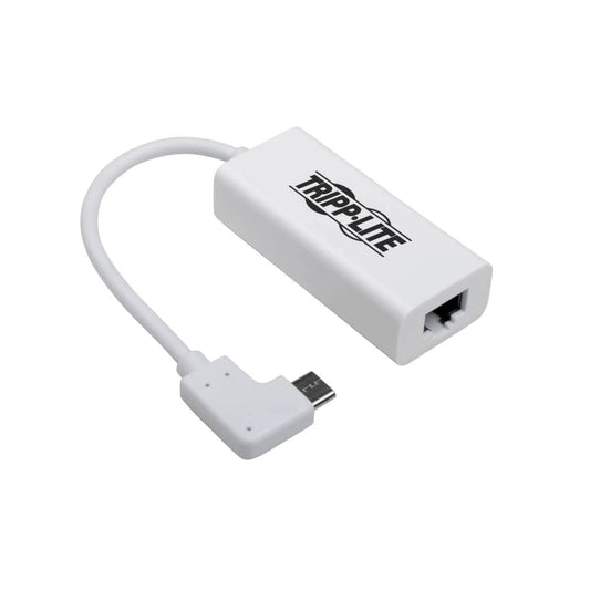 Tripp Lite Right Angle USB C to Ethernet Adapter, Thunderbolt 3 to Ethernet Adapter, Gigabit Ethernet Adapter, USB 3.1 Gen 1, 10/100/1000 Mbps, White