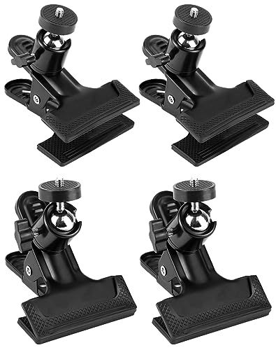QWORK 4 Pack Multifunctional Tripod Camera Clamp Flash Holder with 360 Swivel Tripod Mini Ball Head, Black