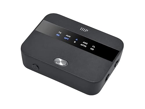 Monoprice Bluetooth 5 Long Range Transmitter and Receiver - with AptX HD and AptX Low Latency, SBC, AAC, Up to 32 Feet (10 Meters) Toslink/Optical