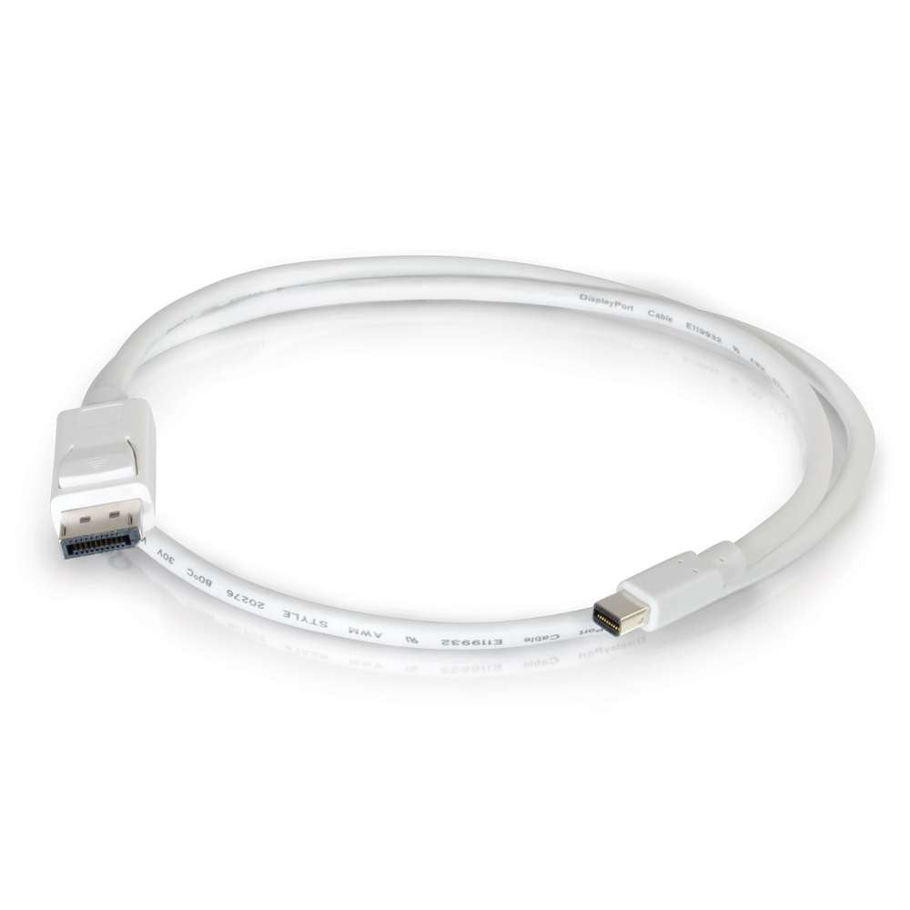 C2G Mini Display Port to Display Port Adapter, Male to Male, White, 6 Feet (1.82 Meters), Cables to Go 54298