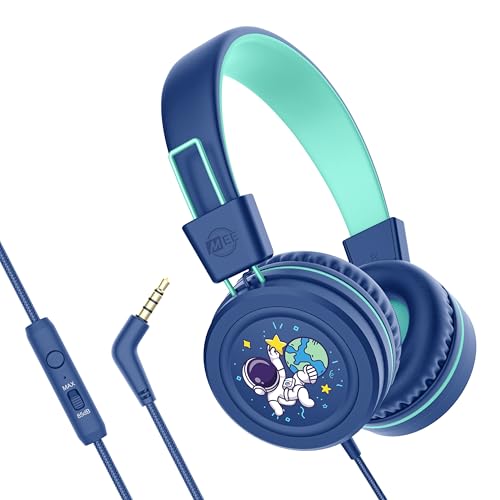 MEE audio KidJamz KJ55 Wired Children’s Headphones with 3.5mm Plug, Colorful Graphics, Volume Limiter & Microphone, Adjustable On-Ear Kids Headset