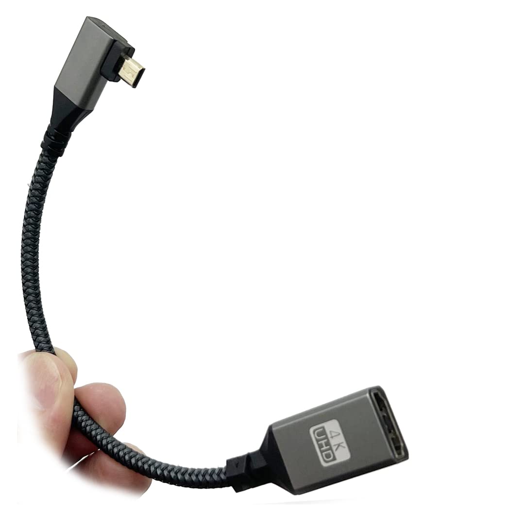 Seadream 4K Angled Micro HDMI to HDMI Cable;8inch Nylon Braided Left Angled Micro HDMI Male to HDMI Female Cable (Type D to Type A) Support 4K/60Hz
