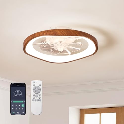 Monikessy 19.7" Modern Ceiling Fans with Lights and Remote, Dimmable Low Profile Ceiling Fan, Farmhouse Smart Bladeless Fandelier Flush Mount Ceiling