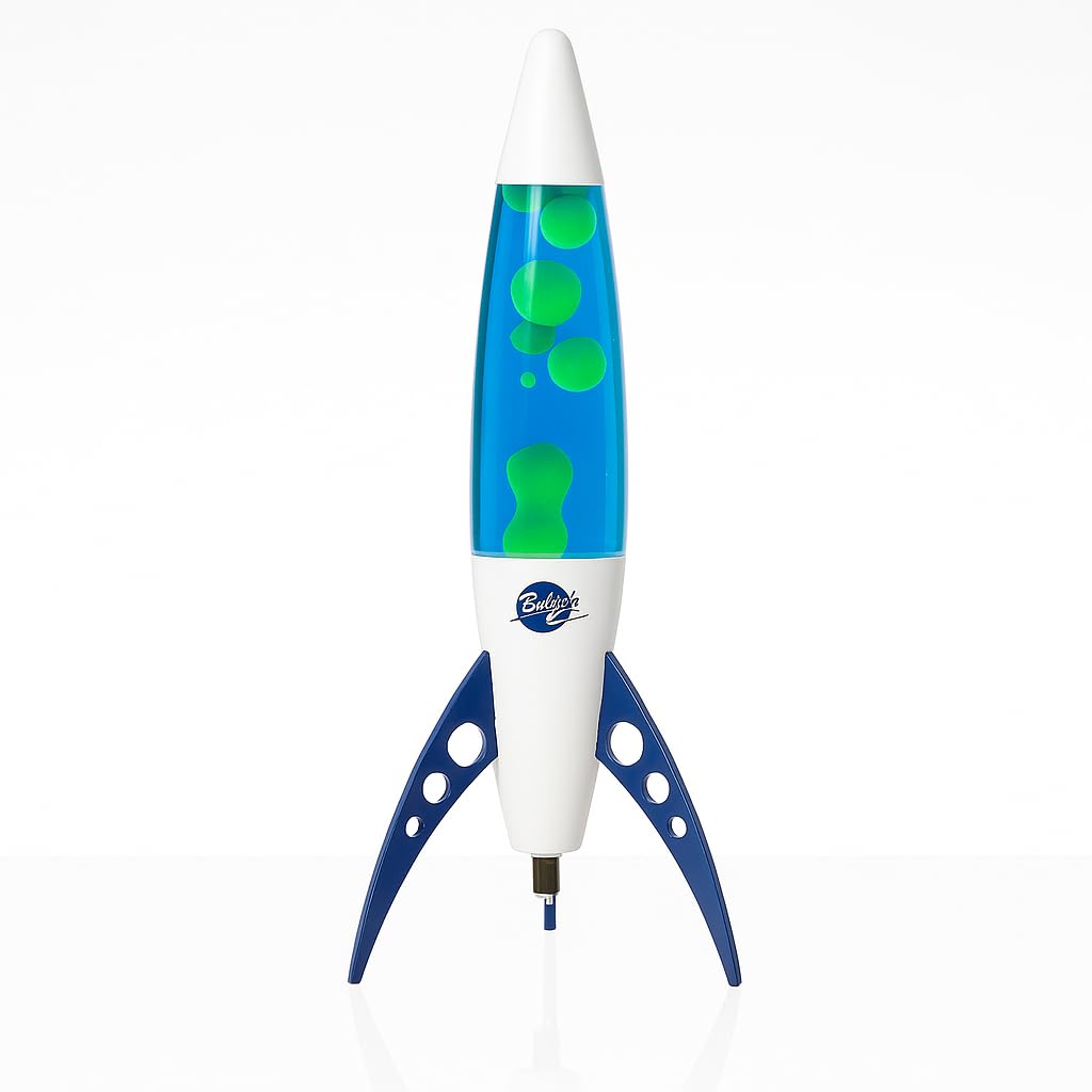 Brewish 17-Inch Liquid Motion Lamp | Magma Lamp with Blue Liquid Green Wax | Space-Inspired Rocket Lamps for Kids, Adults | Night Light for Home
