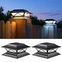 PASAMIC 2 Pack Solar Post Cap Lights, Waterproof Outdoor Lights for 4x4 5x5 6x6 Wood Posts, Fence Post Solar Lights with 2 Color Modes for Garden