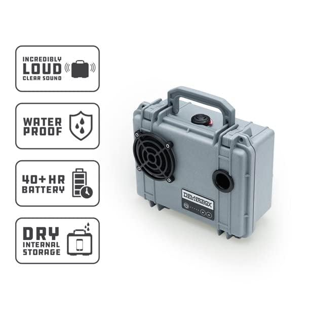 DemerBox: Waterproof, Portable, and Rugged Outdoor Bluetooth Speakers. Loud Sound + Deep Bass, 40+ hr Battery Life, Dry Box + USB Charging