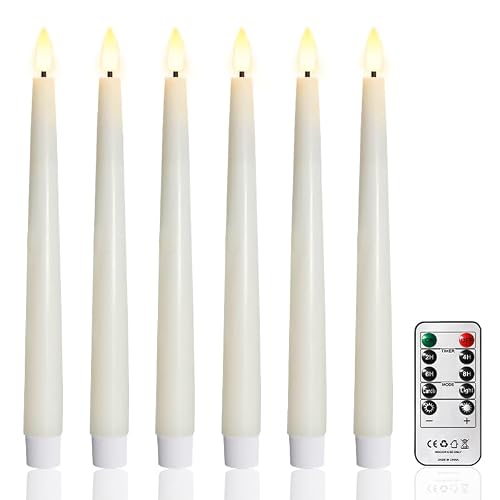 FREEPOWER Flameless Taper Candles with Remote Timer, 9.84'’Real Wax LED Candlesticks Battery Operated 3D Flickering Realistic,6PCS Tall Candle