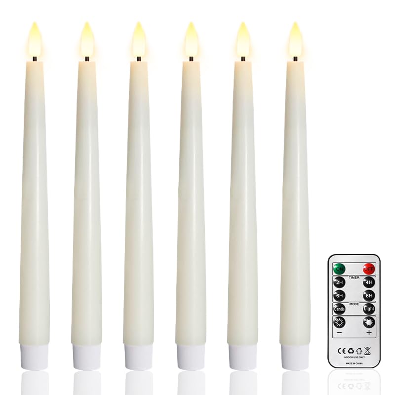 FREEPOWER Flameless Taper Candles with Remote Timer, 9.84'’Real Wax LED Candlesticks Battery Operated 3D Flickering Realistic,6PCS Tall Candle