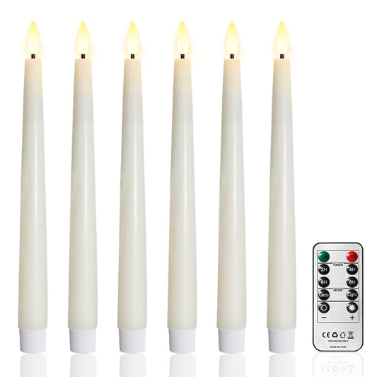 FREEPOWER Flameless Taper Candles with Remote Timer, 9.84'’Real Wax LED Candlesticks Battery Operated 3D Flickering Realistic,6PCS Tall Candle