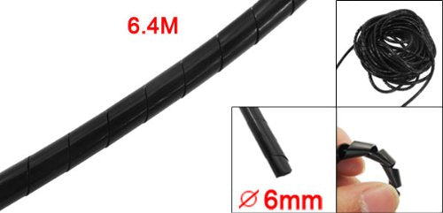 uxcell 6mm Outside Dia 6.4M PE Polyethylene Spiral Cable Wire Wrap Tube Black