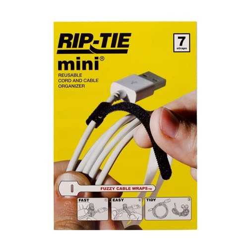 RIP-TIE Mini 1 /4" x 3-1/2" Cable Tie Perfect for USB Cable, Earbud Cords, Cell Phone Cord 7 Pack Black