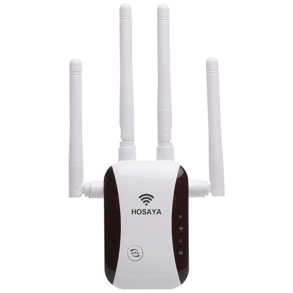 HOSAYA WiFi Extender WiFi Repeater Signal Booster for Area Up to 10000 sq.ft and 50 Devices, External Antenna x 4, RJ45 Port x 1,WPS,WiFi Amplifier