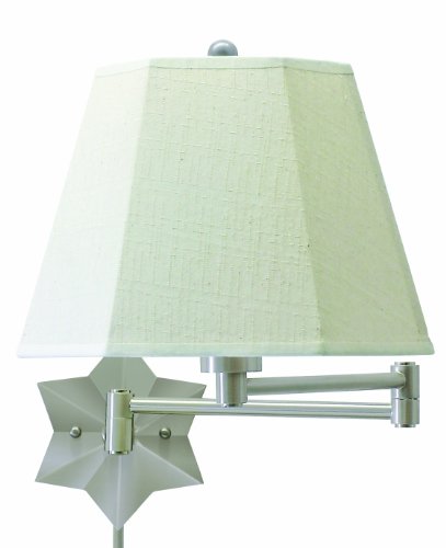 House of Troy WS751-AS 15-Inch Swing-Arm Star Wall Lamp Antique Silver with White Linen Hardback Shade